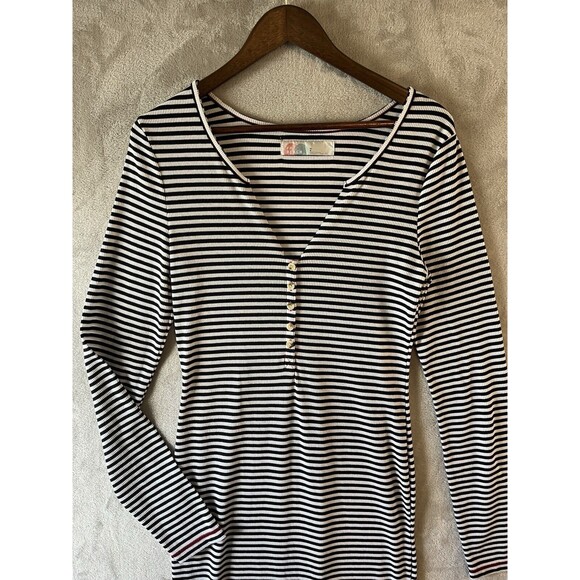 Free People Dress Women's L Midi Striped Black Long Sleeve Fitted Sheath - Picture 2 of 7